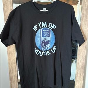 Black Graphic T-Shirt with Blue and White Print